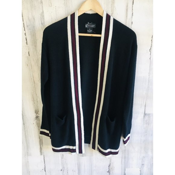 NWOT C by Bloomingdale's Cashmere Cardigan Sweater Open Front Stripe XS